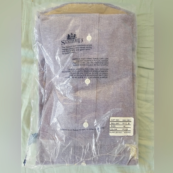 STAFFORD CHAMBRAY WRINKLE FREE LONG SLEEVE BUTT SHIRT X TALL 18 PURPLE NEW TAGS - Picture 6 of 8